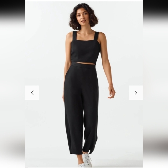 Vetta 2 Piece Apron Tie Back Jumpsuit in Black size 4 100% Linen - Picture 1 of 11